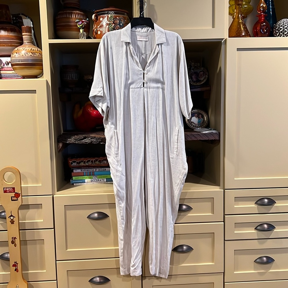 One Size Myrah Penaloza play suit in a cream colored linen blend.